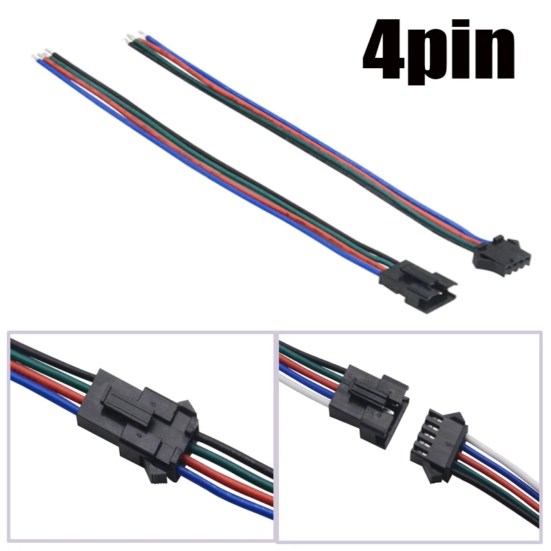 Conector de cabo macho e fêmea, Terminais LED Strip, 3528, 5050, RGB, RGBW, WS2801, WS2812, 2Pin, 3Pin, 4Pin, 5Pin, 6Pin, 15 centímetros