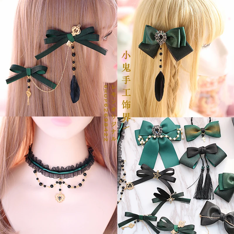 

Hard sister Lolita hair hoop diablo series retro Lolita hair clip clip blackish green, bronzing KC daily