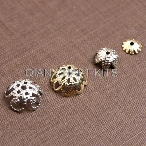 Set of 300pcs Silver or gold tone mixed patterns (6mm-15mm)Filigree Bead Flower Caps DIY Jewelry Making Beading Supplies