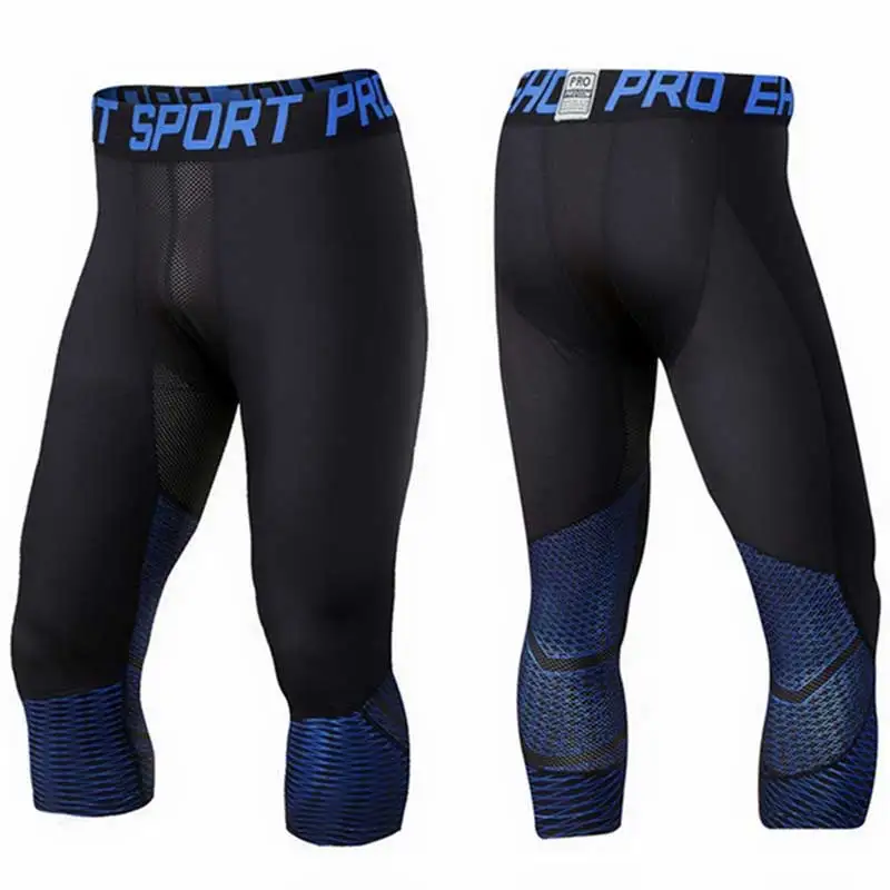 Men Pro Compression Quick Dry Cropped Running Tights Capri Pants Train Yoga GYM Exercise Fitness Workout Sport Leggings UX37