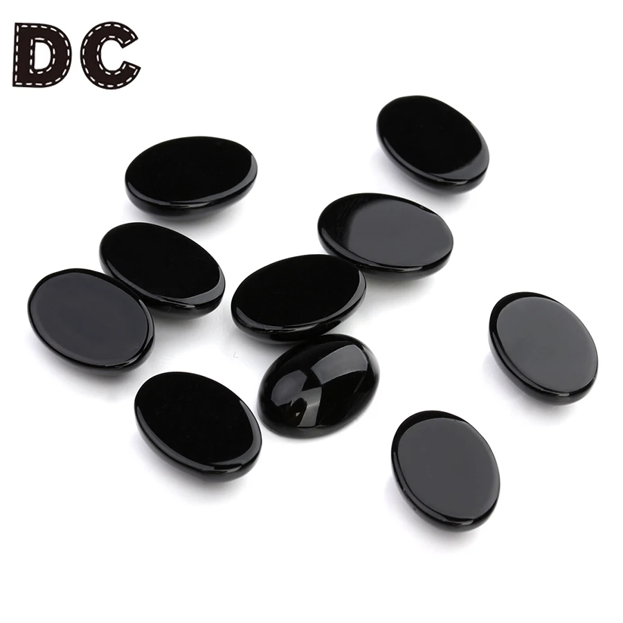 10pcs Natural Stone 10x14/13x18/18x25mm Oval Flatback Cabochon Black Agate Bead Spacers For DIY Jewelry Making Accessories