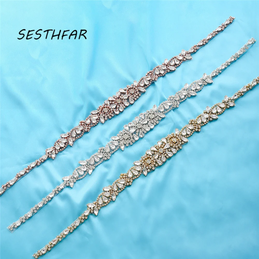 SESTHFAR  Bridal Belts Sashes Handmade Rhinestones Appliques Sewing On For Wedding Dresses Belt Gown Accessories