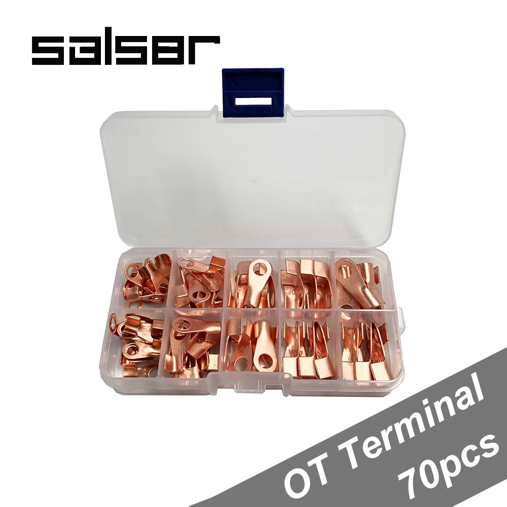 

70PCS/BOX Red Copper Circular Splice Naked lugs Open Electrical Wire Cable Ring Terminal OT-10A 20A 30A 40A 50A