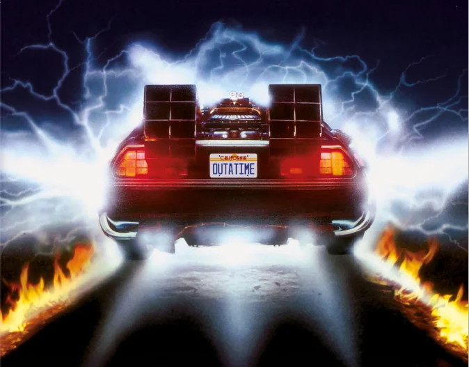 7x5FT Back to the Future Red Car Race Fire Custom Photo Studio Backdrop Background Vinyl 220cm X 150cm