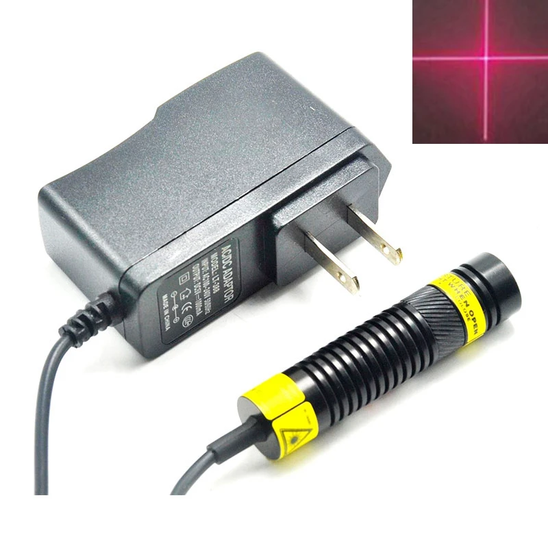 Focusable Dot/Line/Cross Red Laser Module 650nm 50mW Laser Lighting 16mmx68mm with US/EU/UK/AU 5V 1A Adapter