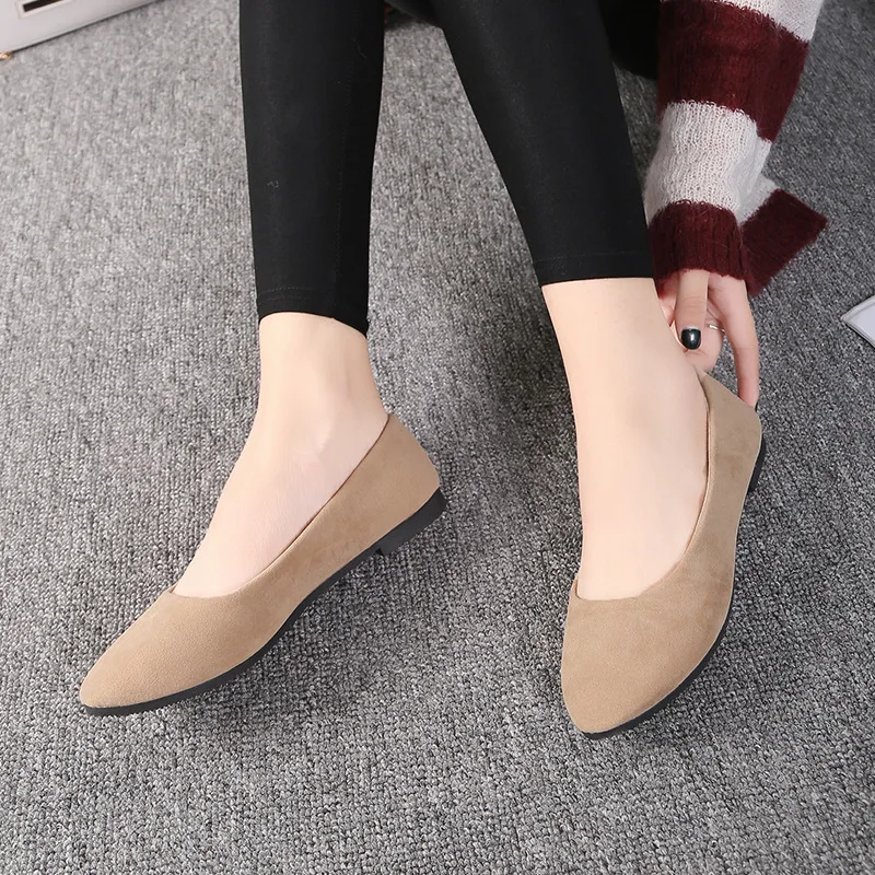 Slip On Women Flats Shoes Candy Color Pointed Toe Female Loafers Large Size Shoes Woman Spring Flock Ladies Ballet Flats WSH2214