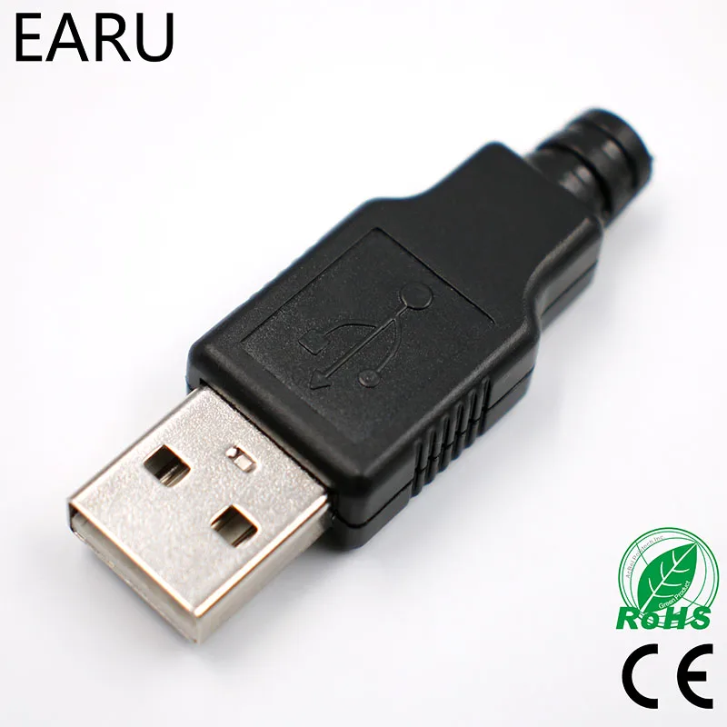 DIY  Type A Male USB 4 Pin Plug Socket Connector With Black Plastic Cover Adapter Connect USB 2.0 PCB SDA Data Cable Line