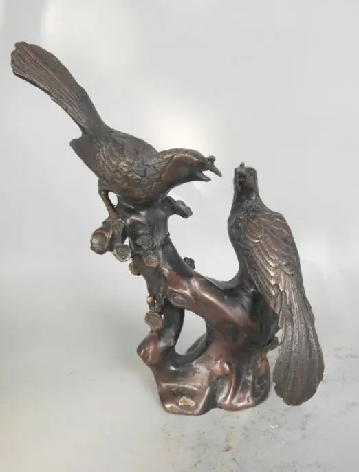 

China collection crafts brass Two magpies statue