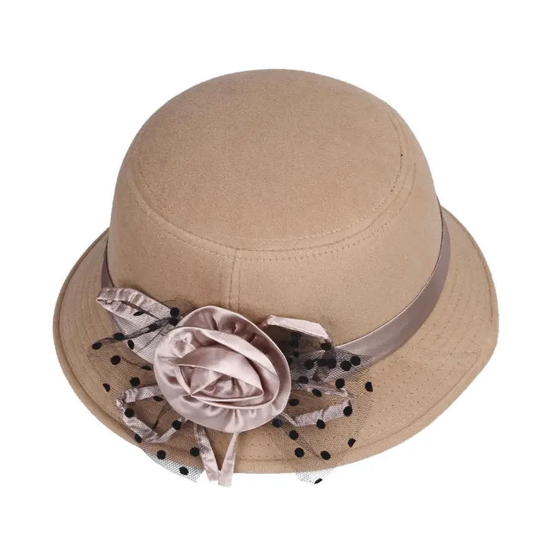 LNPBD jednokolorowe kobiety plaża Retro Vintage wełna melonik filcowy kwiatowy kapelusz fedora jesienne zimowe czapki wiadro dla kobiety