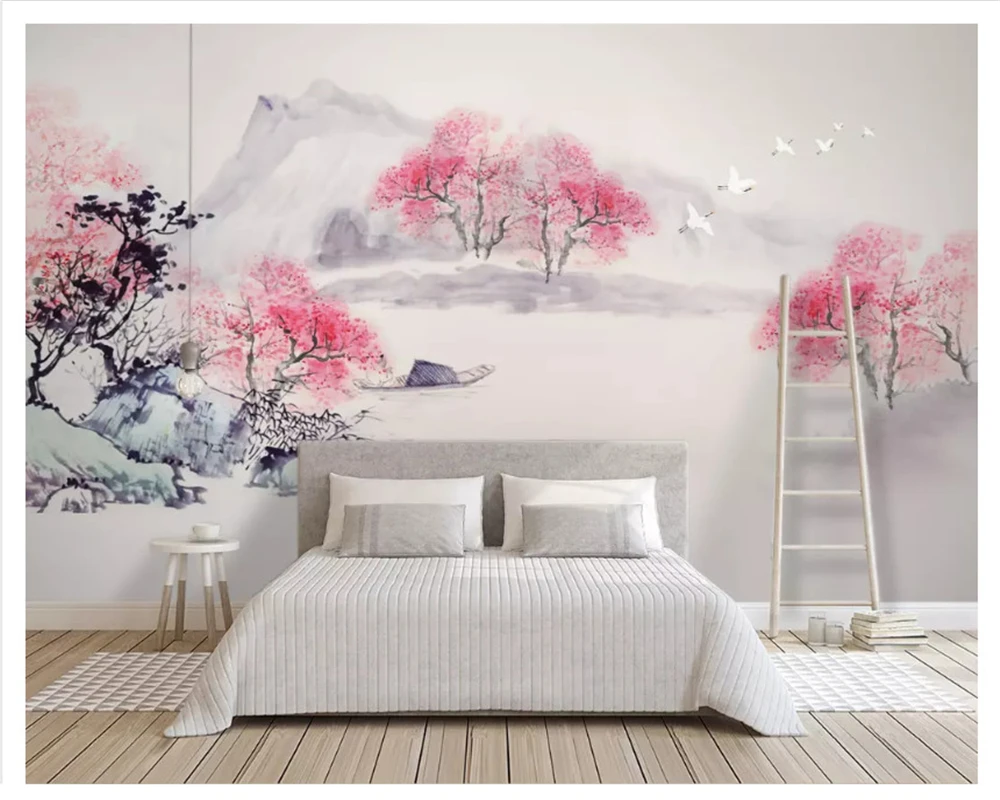 Beibehang ورق حائط سميك حريري حديث الحد الأدنى جديد الحبر الصيني المناظر الطبيعية الديكور اللوحة papel دي parede ثلاثية الأبعاد خلفية #4