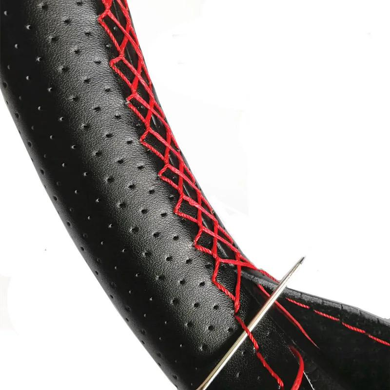 Sewing braiding of red  thread weave Cover on steering wheel Leather Steering Covers DIY stitching set 35/36cm For honda civic