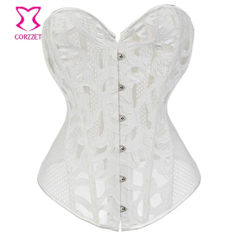 White Faux Leather Mesh Corset Plus Size Korsett For Women Corsets and Bustiers Gothic Clothing Bustier Sexy Corselet Corpetes