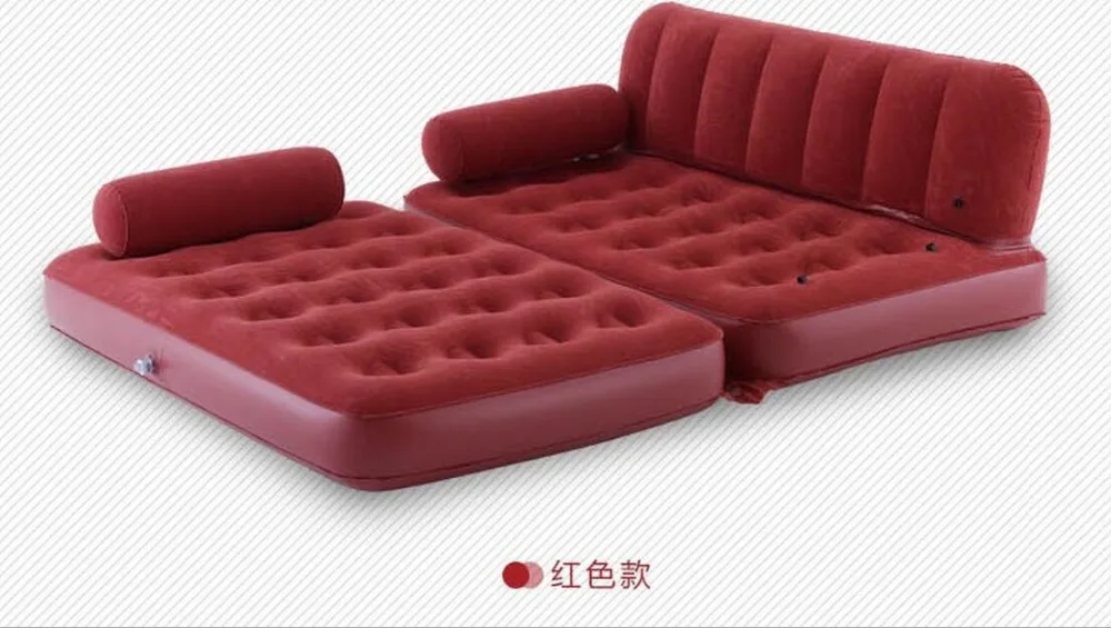 5 in 1 inflatable sofa bed flocking inflate sofa bed double bed folding sofa double inflated lounge chair,red large relax lounge