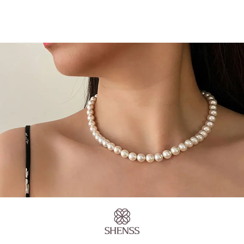 Elegant Silver 925 Jewelry Classic Temperament Wedding Necklace 4-10mm Shell Pearl Cream 925 Sterling Silver Chain for Women