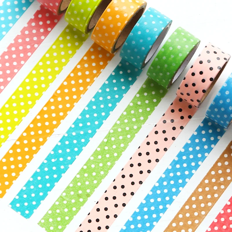 15mm X 10m Simple dots Decorative Adhesive Tape Masking Washi Tape DIY Scrapbooking Sticker Label School Office Supply