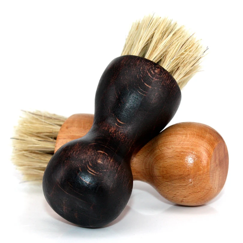 Dropshipping 1pcs Wooden Handle Shoes Shine Brush Polish Bristle Hair Buffing Brush  Mini Gourd Shoes Oil Brush