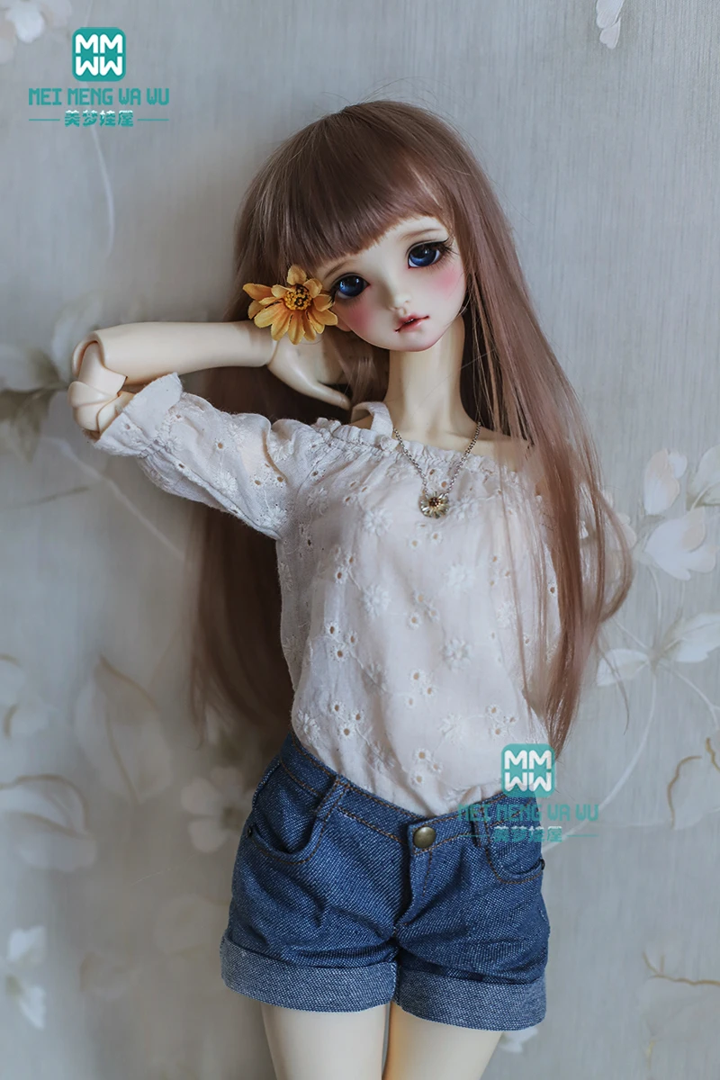 BJD doll clothes girl dress fits 1/3 BJD DD SD10 doll fashion qualities suspenders shirt + denim shorts