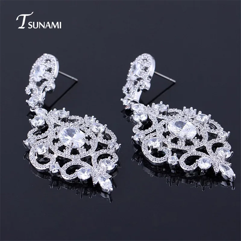 Tsunami Zircon Dangle Earrings Bride Wedding Drop Earrings Water Drop Shape Fashion Jewelry Earrings with Stone