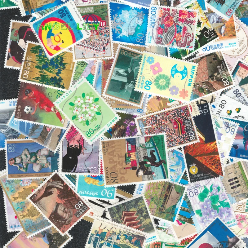 50 PCS All Different Japanese Postage Stamps With Post Mark Off Paper For Collection