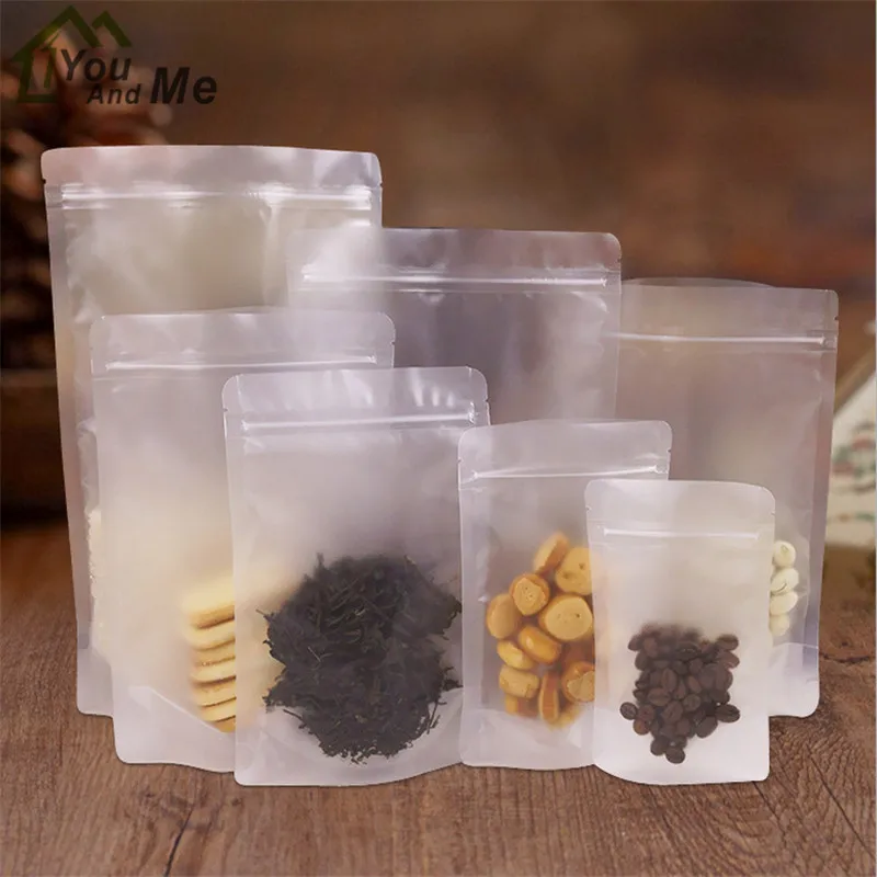 

50 Pcs Plastic Translucent Candy Biscuit Self Seal Zipper Ziplock Packing Kitchen Bakery Food Package Bags