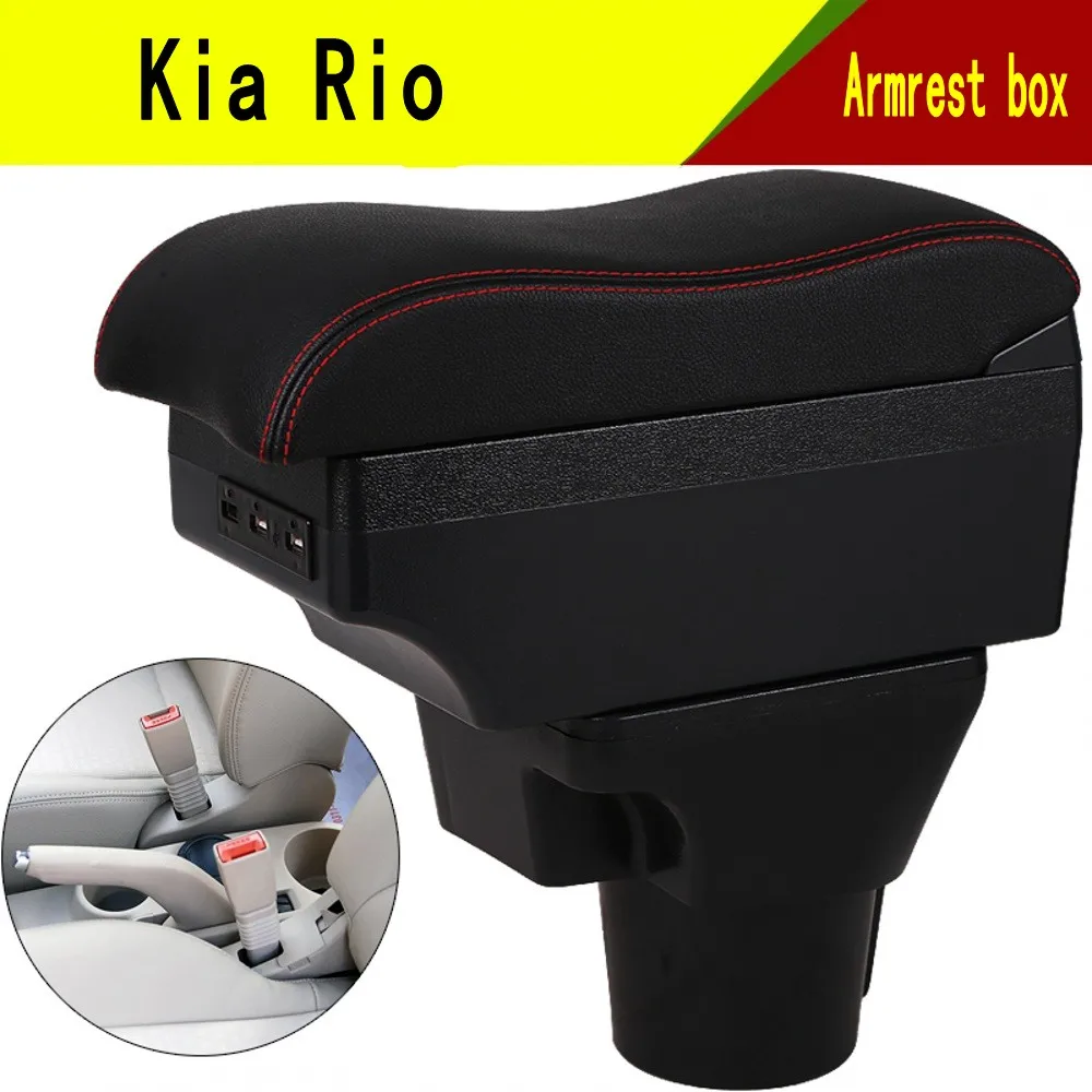 

For Car Kia Rio Armrest Box Central Content Interior Arm Elbow Rest Storage Case Car-styling with USB Cup Holder