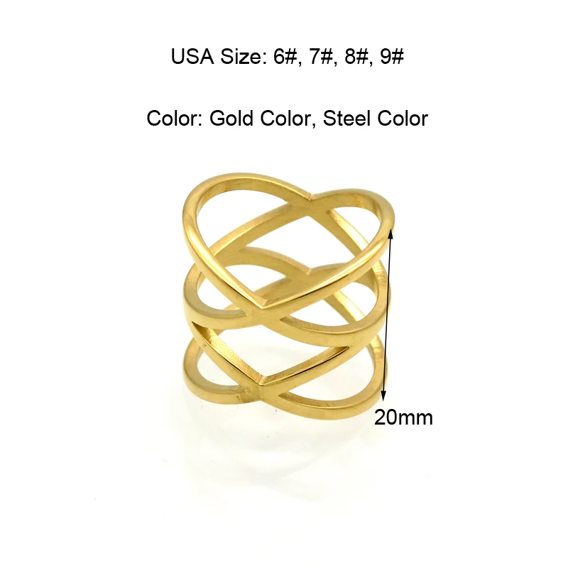 Luxury Brand Fashion Jewelry Gold & Silver Color X Shape Cross Rings For Women Size 6 7 8 9 Party Engagement Female Finger Ring