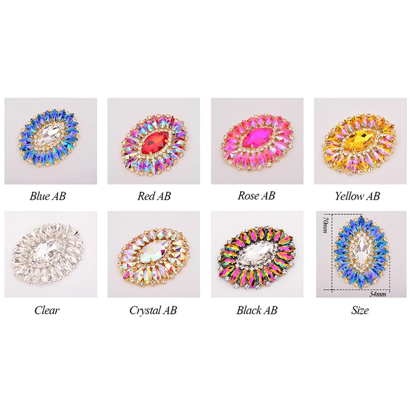 JUNAO 54*70mm 1pcs Sew On Colorful Glass Rhinestone Applique Big Flower Crystal Strass Stones For Dress Shoes Jewelry Crafts