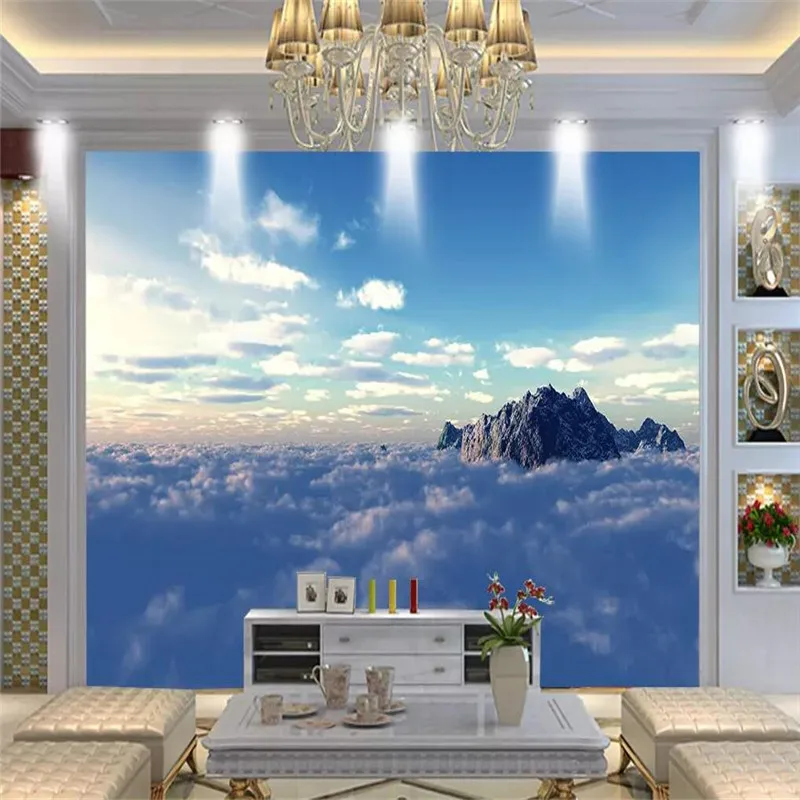 Custom Mural Wallpaper Hd Hand-painted Cloud Sea Tv Background Wall