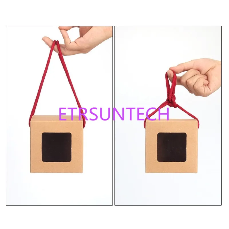 100Pcs/Lot Tea Packaging Kraft Paper Box With Portable Rope,Clear Window Box For Gift Packing