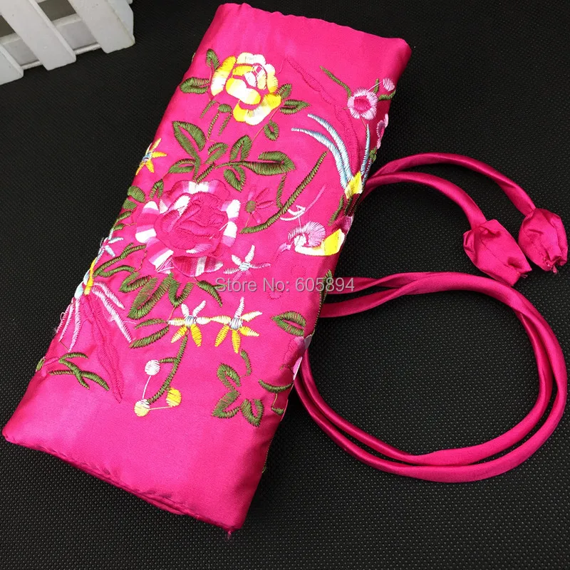 10pcs Portable Embroidery flower Bird Jewelry Roll Up Bag Travel Storage 3  Zipper Drawstring Folding Cosmetic Makeup Pouches