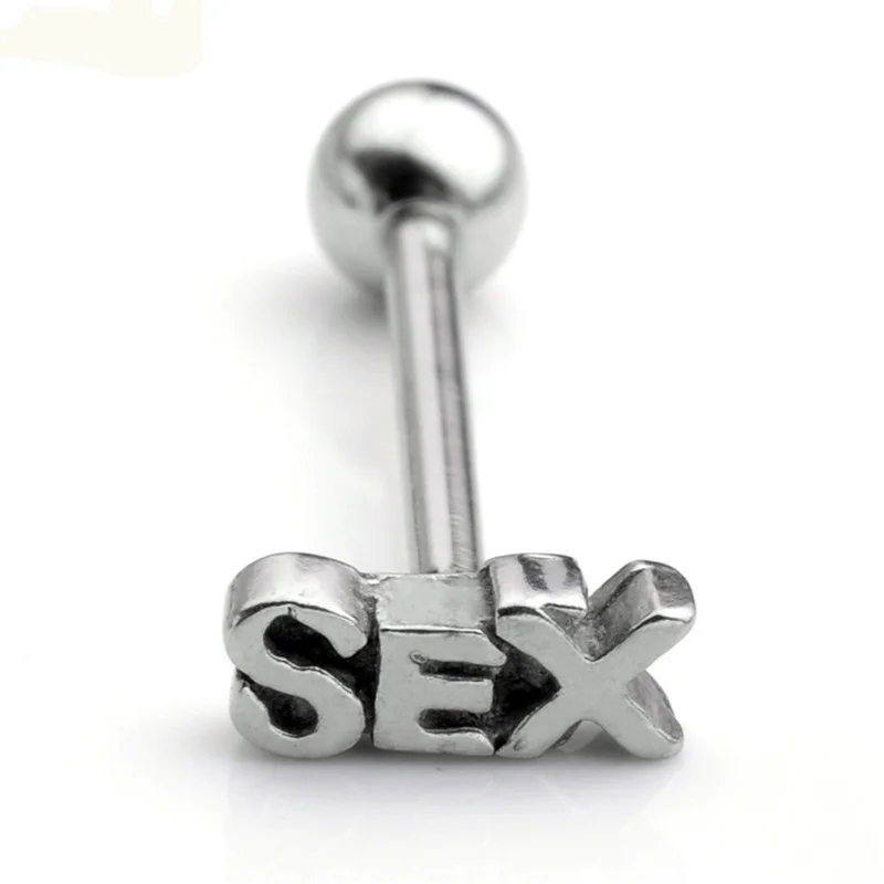 MODRSA 1 pezzo Del Sesso Lettera Anelli di Lingua In Acciaio Inox Bar Piercing Alla Lingua Labret Piercing Sul Labbro Punk Monili Per Il Corpo E