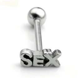 MODRSA 1piece Sex Letter Tongue Rings Stainless Steel Bar Tongue Piercing Labret Lip Ring Punk Body Jewelry