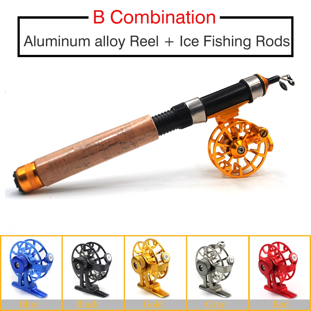 MNFT 1Set Telescopic Ice Fishing Rod+Reel Spinning Fishing Wheel Ice Rod Combo Fishing Tackle Winter Ice Fishing Reel Set