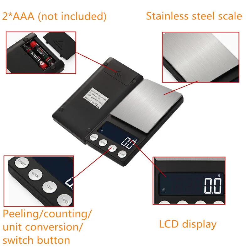 200/500g 0.01/0.1g Digital Scale Electronic Pocket Jewelry Weighing Scale LCD Display Jewelry Diamond Scales