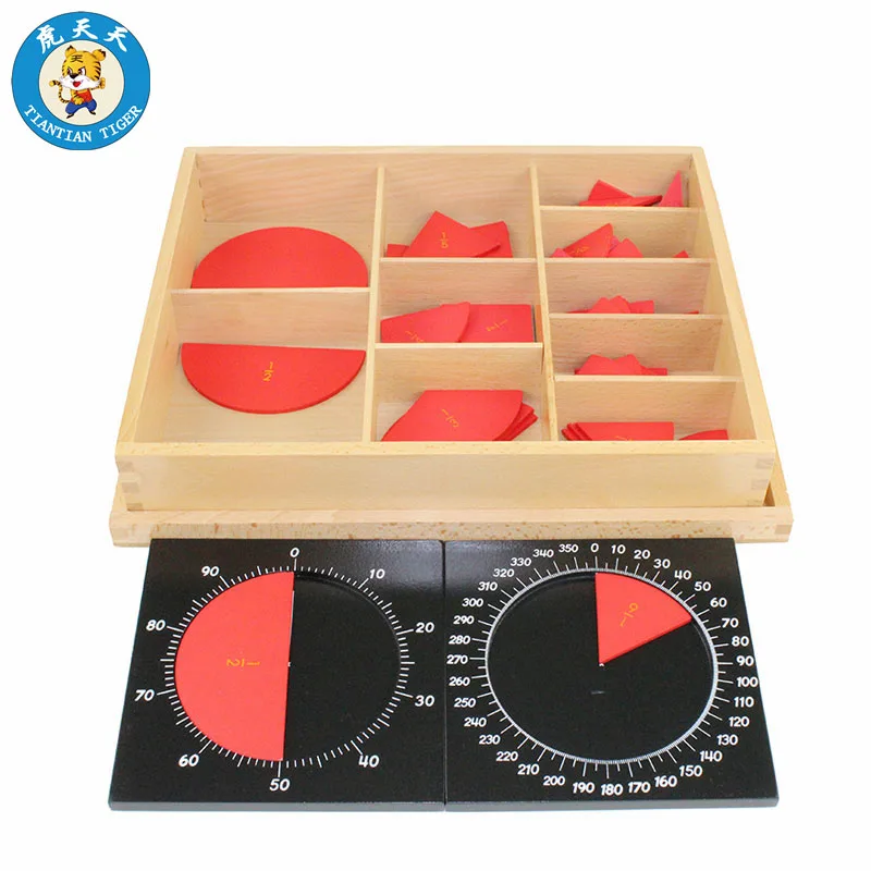 

Montessori Education Material For Children Kids Toy Cut-Out Labeled Fraction Circles (1-10) With Centesimal Circle & Protractor