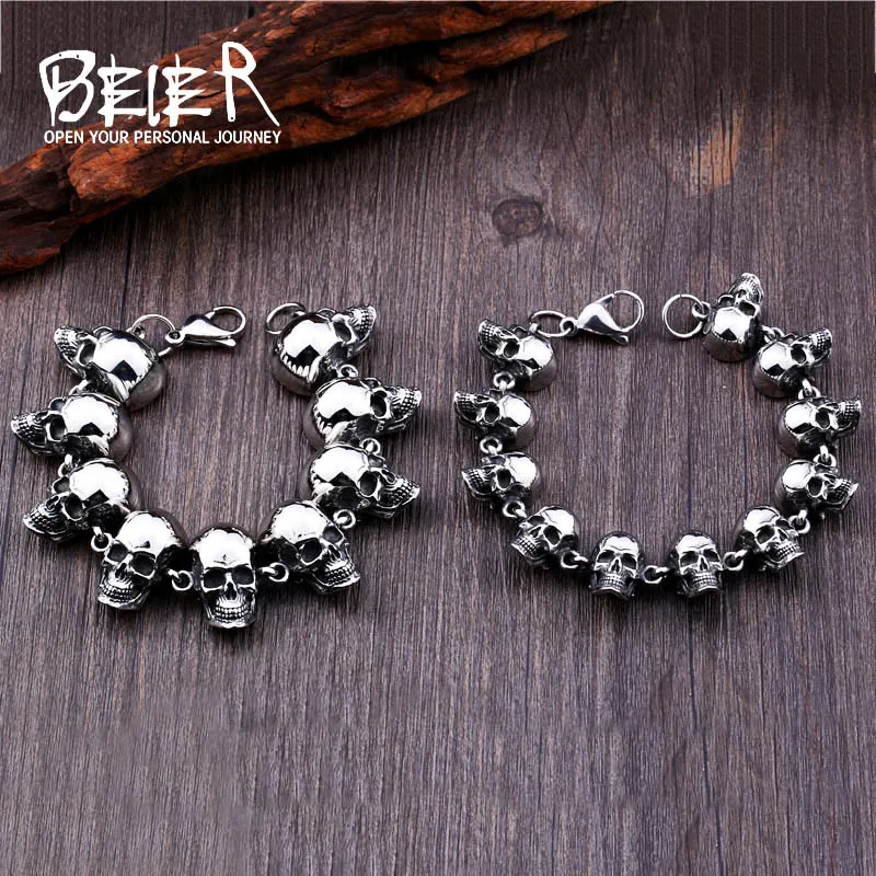 BEIER New Cool Punk Difference Size Skull Bracelet For Man 316 Stainless Steel Man\'s High Quality Jewelry BC8-036