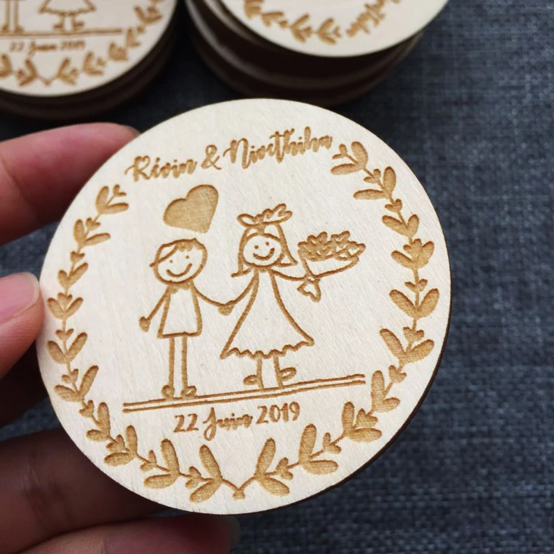 Wooden engraving magnets to save the date for guests, name label, party decoration, wedding gift for guests