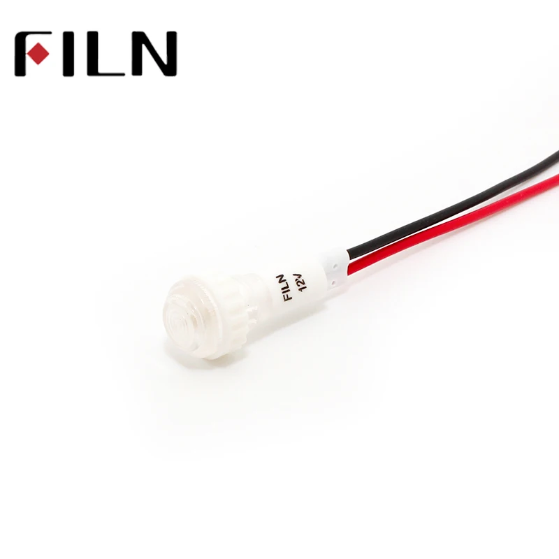 FILN 5 pezzi 10mm indicatore luminoso in plastica 12V 24V 110V 220V Pannello luminoso a LED montato su pannello luminoso a LED Mini lunghezza cavo: 20 cm