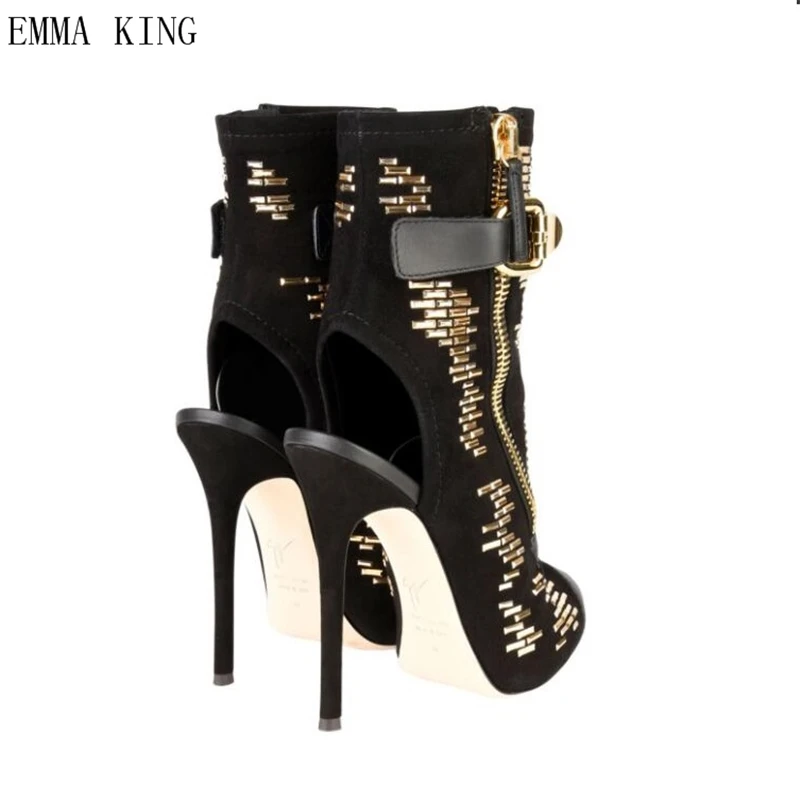 Emma King Peep Toe Buckle Ankle Wrap Summer Sandals Gold Stud Gladiator Heels Bling Embellished Zipper Slingbacks Boots Ladies18