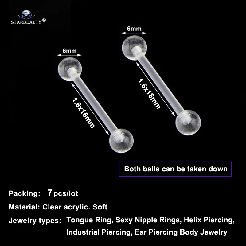 7 pcs Soft Clear Barbell Tongue Piercing Tongue Ring Transparent Acrylic Nipple Ring Helix Piercing Nose Ring Sex Women Pircing