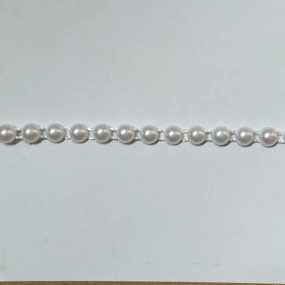 25 Meters/Roll 6mm Half round Flat Back Plastic Pearl Trim   String Trim Chain Sew VX13-White