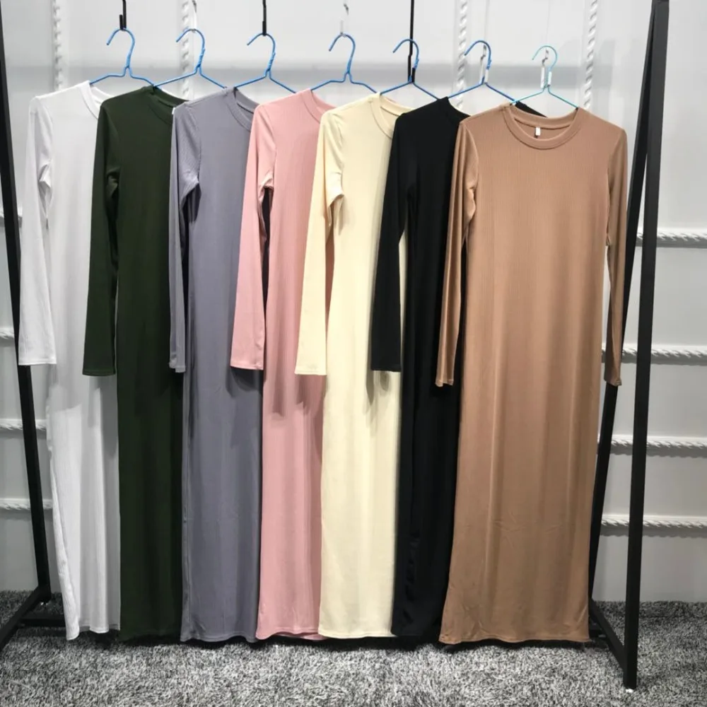 

Muslim Casual knit Inside Basic Robes Musulmane Turkish black white Muslim Abaya Dress Robes Arab Worship Service abayas Wj2312