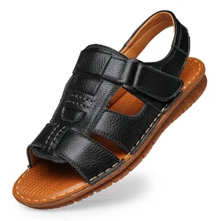 2019 new Men Sandals Summer Hollow Out Breathable Genuine Leather Casual For Driving Moccasins  Flat Men Sandals