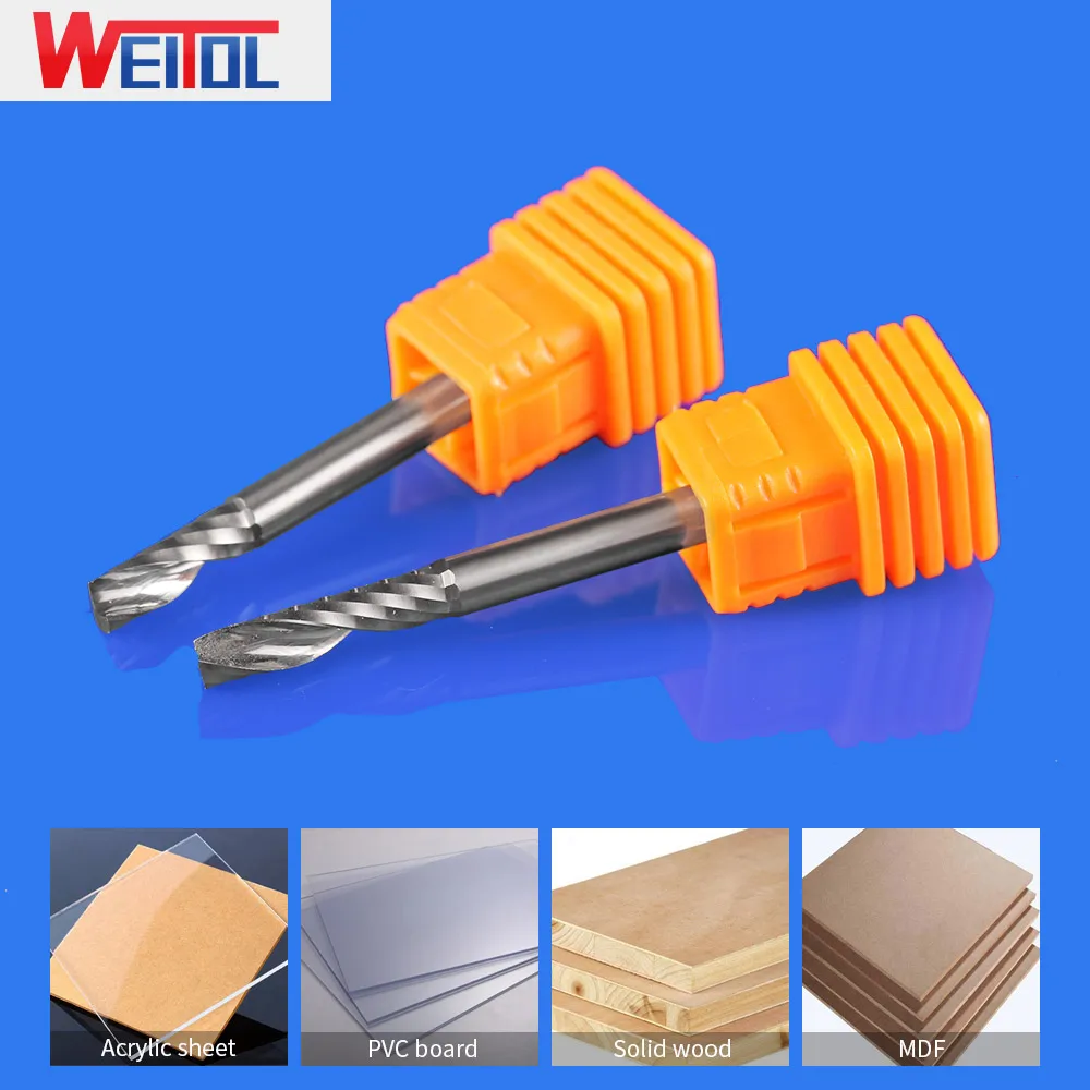 WeiTol 1 piezas 5A 4mm SHK una sola flauta CNC enrutador brocas una flauta espiral extremo molino carburo PVC cortador