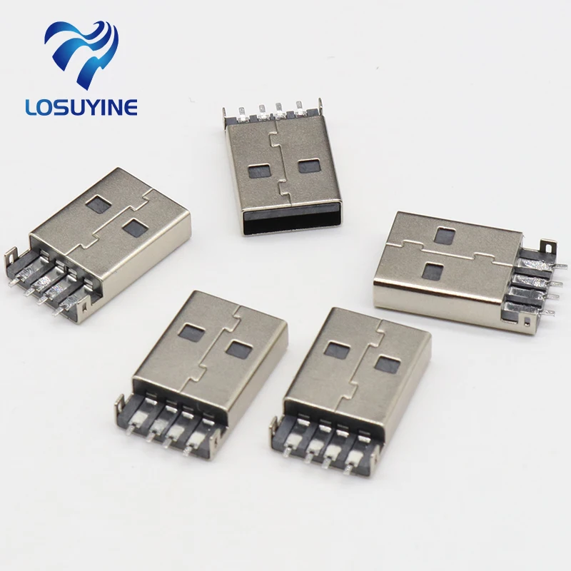 10pcs/lot USB 2.0 4Pin A Type Male Plug SMT Connector Black G49 for Data Transmission Charging