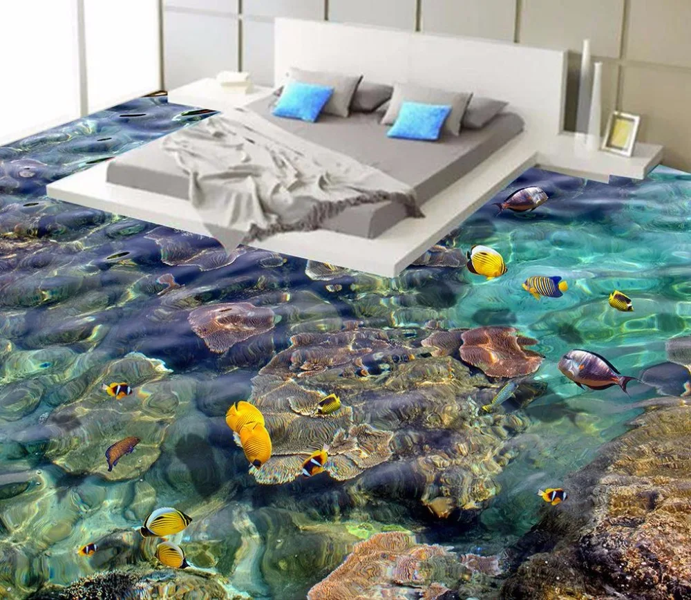 

3d floor painting wallpaper Seabed Coral Tropical Fish 3D Floor Painting floor wallpaper 3d for bathrooms