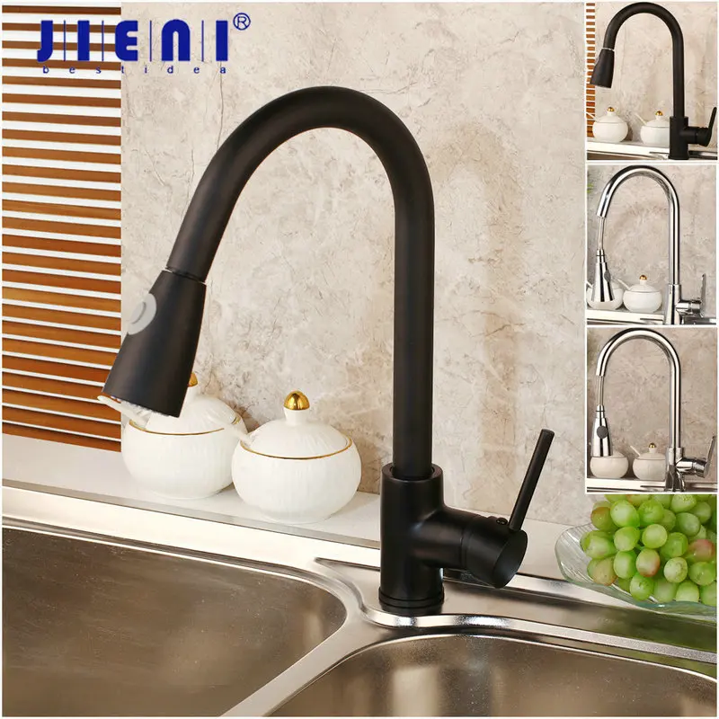 

JIENI 360 Swivel Kitchen Faucet Pull Out Chrome Polished Black Nickel Brush Basin Faucet Stream Spray Water Rotated Mixer Tap