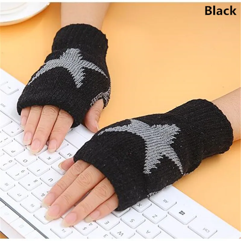 Winter Warm Women Boys & Girl\'s Students Gloves,Fashion Wild Wool Knitted 5 Star Fingerless Half Finger Gloves Children Gloves