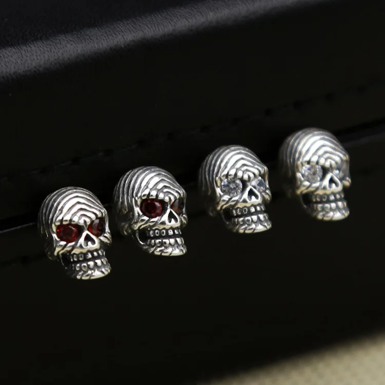 

S925 pure silver fashion accessories Personality pop punk drilling skull head with men and women earrings