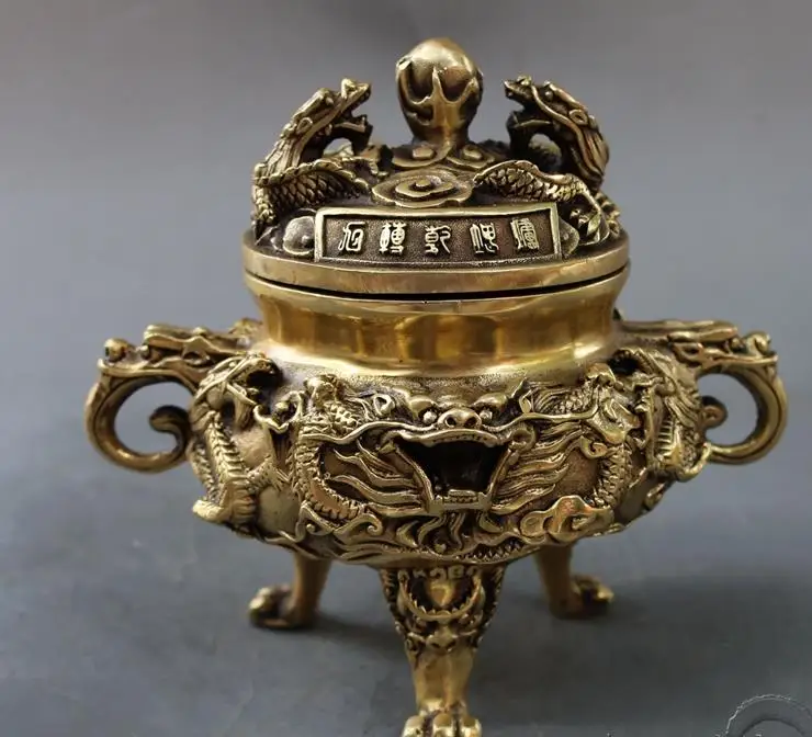 

Rare Old QingDynasty copper carving ornaments--Dragon censer,handmade crafts,best collection & adornment,free shipping